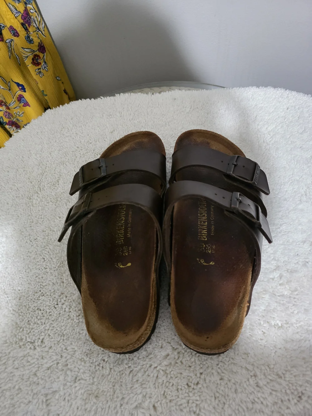 Birkenstock  Two-Strap Sandal in Brown with Copper Buckles